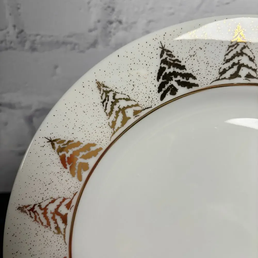 Dansk Golden Pines Christmas Holiday Trees Salad Luncheon Plates, Set of 4